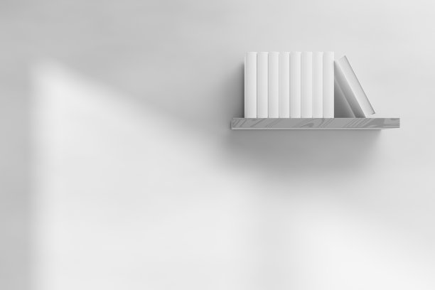 空房间里书架上的书。3 d渲染。图片下载