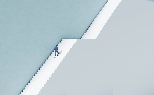 成功的商人正在爬楼梯。实现目标，成就事业，专业成长，理财，投资顾问，赚钱理念。3 d渲染插图。图片下载