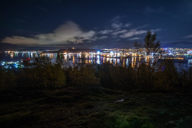 俄罗斯摩尔曼斯克州夜晚的城市景观图片下载