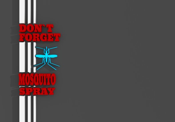 防蚊喷雾标签插图。别忘了喷蚊子文字。三维渲染图片下载
