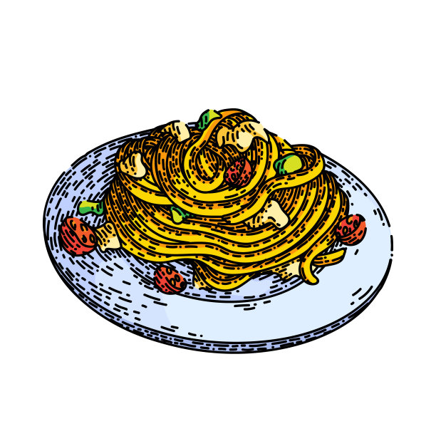 Tagliatelle意大利面素描手绘矢量图片下载