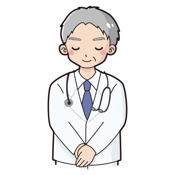 一名身穿白大褂的年长男子鞠躬的插图图片下载