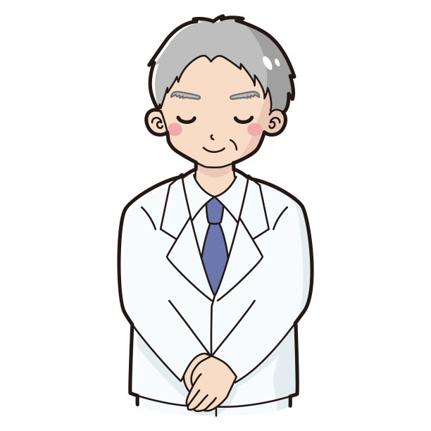 一名身穿白大褂的年长男子鞠躬的插图图片下载