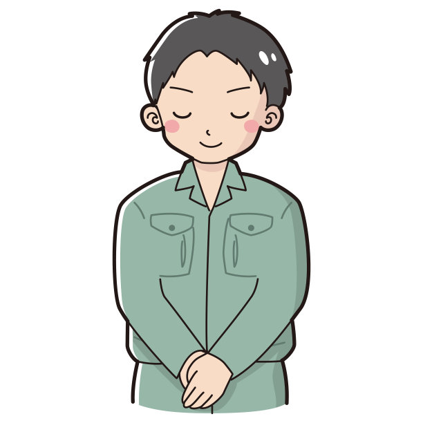 一个穿着工作服的男人鞠躬的插图图片下载