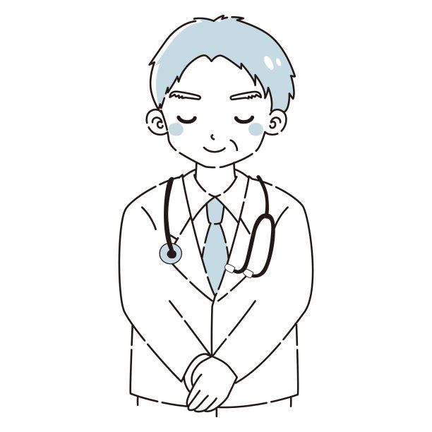 一名身穿白大褂的年长男子鞠躬的插图图片下载