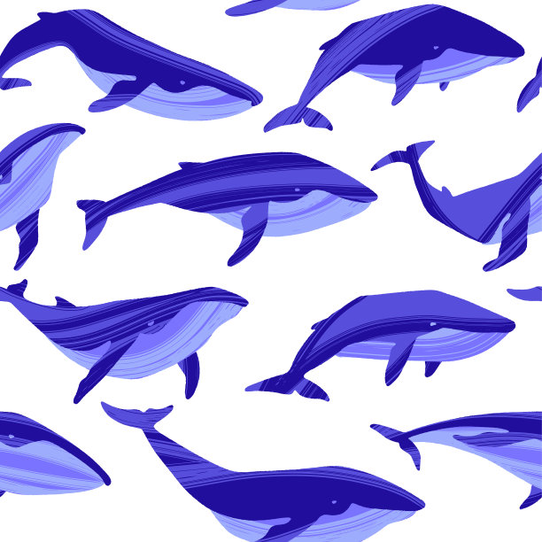 装饰矢量与鲸鱼无缝图案。海洋动物在时尚的平面风格。图片下载