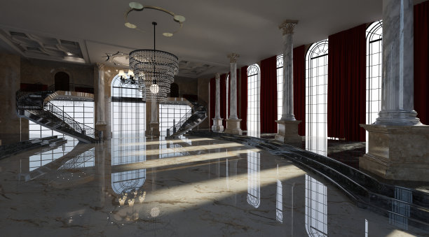 宫殿内部的宴会厅3d插图图片下载