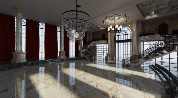 宫殿内部的宴会厅3d插图图片下载