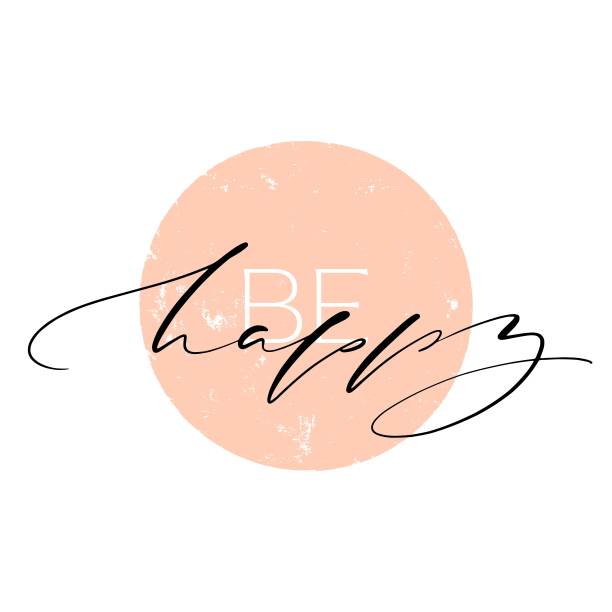 在有质感的裸色圆形背景上快乐的刻字。矢量插图。模板t恤，装饰，贺卡，海报或照片覆盖。图片下载