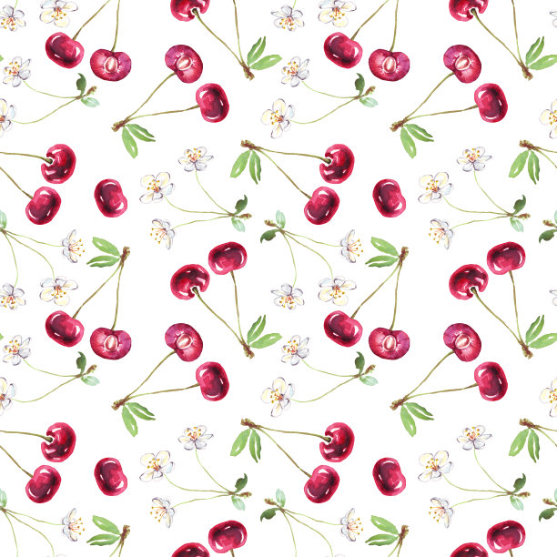 樱桃的模式。水彩插图图片下载