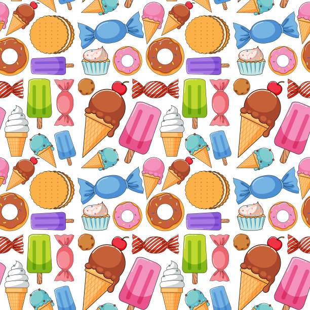 无缝背景设计与许多甜点图片下载