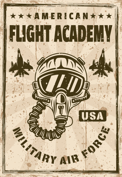 带飞行员头盔的飞行学院海报图片下载