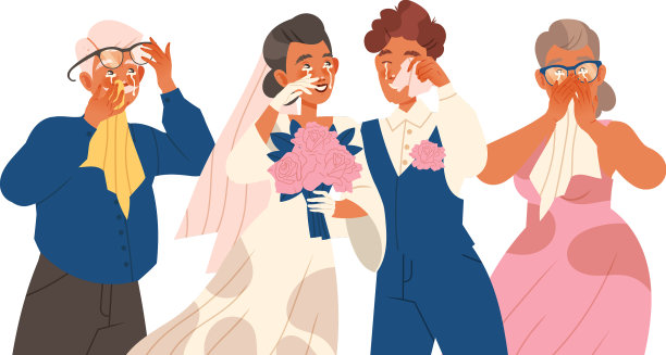 哭泣的新婚夫妇和他们的父母一起哭泣图片下载