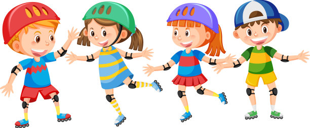 卡通里的孩子们穿着旱冰鞋图片下载