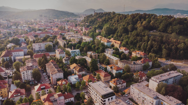 斯洛文尼亚卢布尔雅那的鸟瞰图。夏天的风景。无人机在欧洲旅行的照片。图片下载