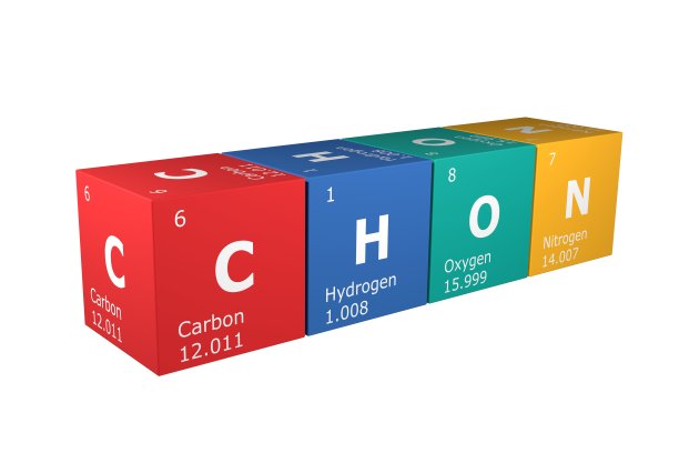 元素周期表的立方体，碳，氢，氧和氮的三维插图。科学、技术和工程图片下载