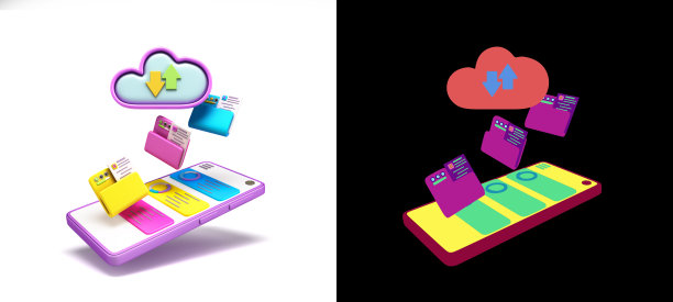 云存储同步概念智能手机与文件夹在屏幕上的颜色alpha 3d渲染图片下载