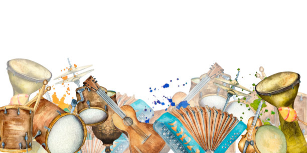 横幅的拉丁乐器水彩画插图孤立。图片下载