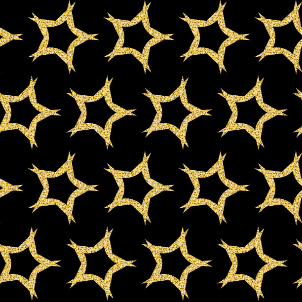 金色五角星，无缝图案黑色金色闪烁闪亮的背景图片下载