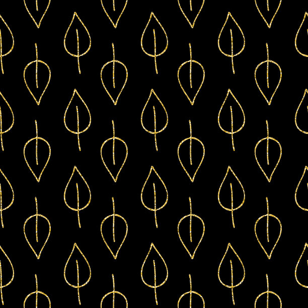 金灿灿的落叶树叶子，森林无缝图案黑色金光闪闪的背景图片下载