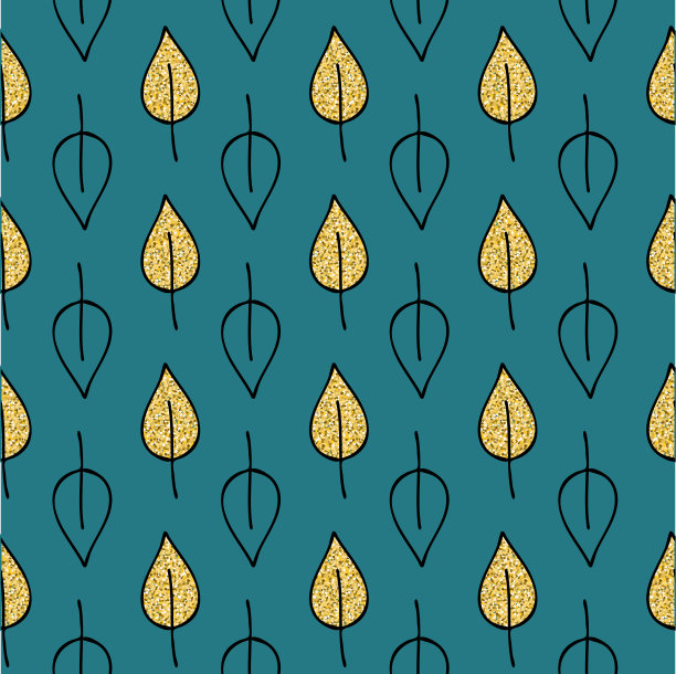 金色的桦树叶子在绿色祖母绿的背景，无缝图案黑色金色闪烁闪亮的背景图片下载