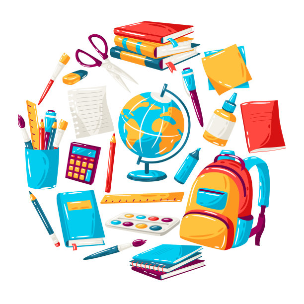学校背景及教育项目。用品和文具插图。图片下载