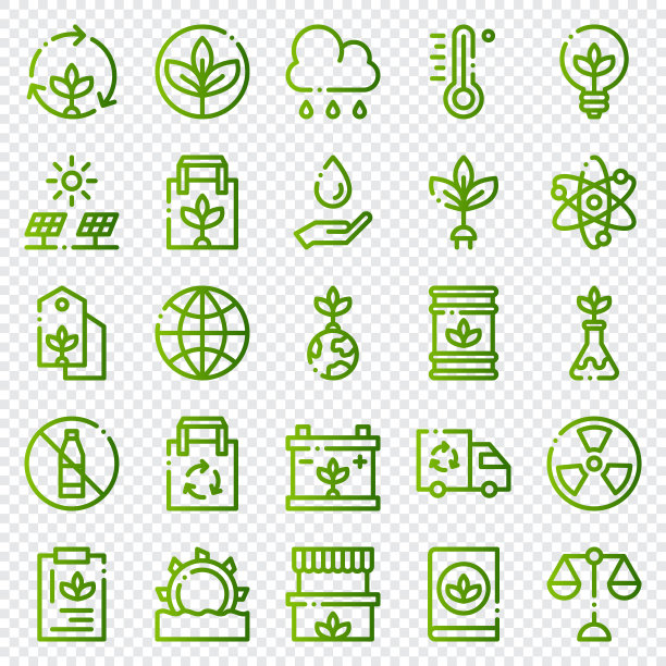 一套50生态网页图标在梯度风格。回收，生物，可再生能源。梯度图标集合。矢量图图片下载