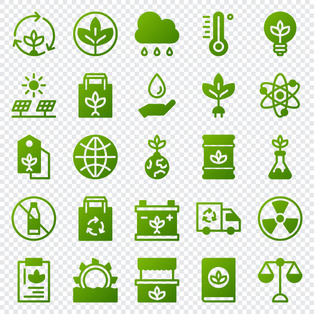 一套50生态网页图标在梯度风格。回收，生物，可再生能源。梯度图标集合。矢量图图片下载