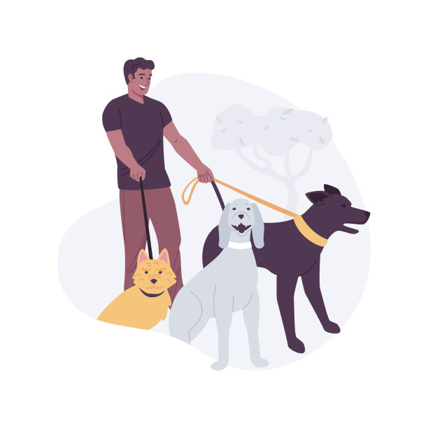 遛狗服务孤立卡通矢量插图。图片下载
