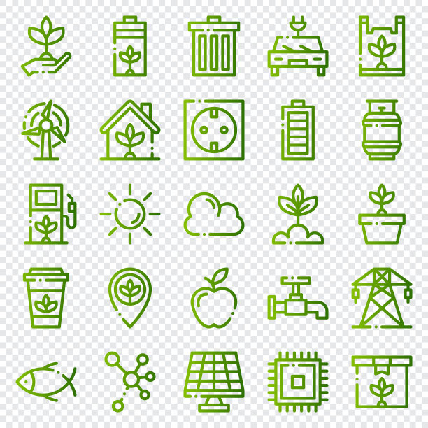 一套50生态网页图标在梯度风格。回收，生物，可再生能源。梯度图标集合。矢量图图片下载