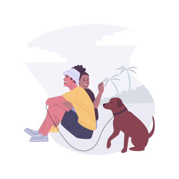 狗海滩孤立的卡通矢量插图。图片下载