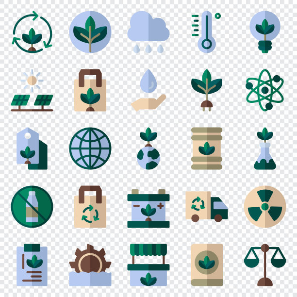 一套50生态网页图标在平面风格。回收，生物，可再生能源。平的图标集。矢量图图片下载