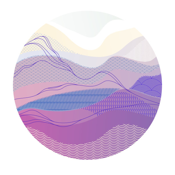 抽象的东方日本艺术以圆形矢量为背景，传统风格的设计，起伏的形状和山脉地形景观，奔流似海的线条。图片下载