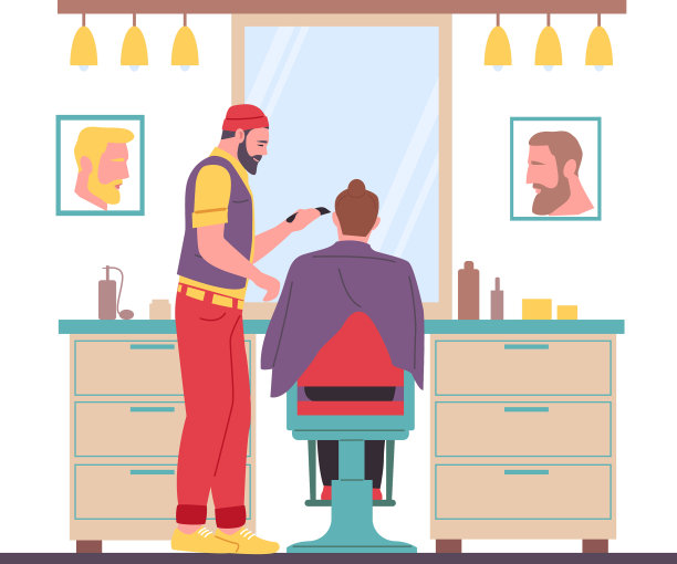 理发师和男士客户理发师理发图片下载