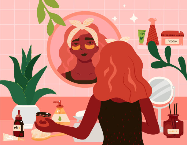 镜子护肤品反射女人应用补丁图片下载