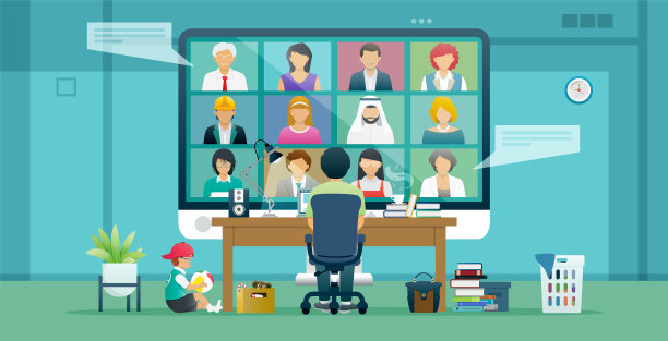 在家工作和视频会议图片下载