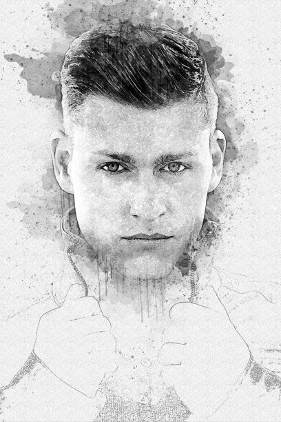 铅笔画风格的英俊男子肖像图片下载