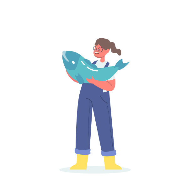 小女孩渔夫抱着大鱼孤立在图片下载