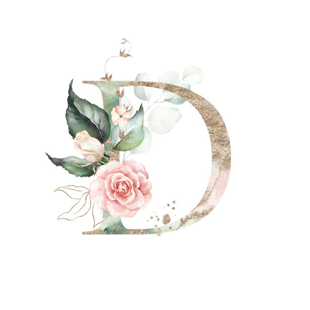 水彩金绿色腮红花字母字母符号-大写D图片下载