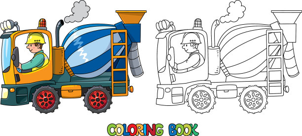 有趣的卡车搅拌器和司机涂色本图片下载