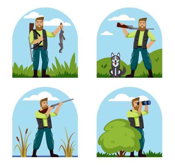 猎人是男性角色拿着武器狩猎的一个图片下载