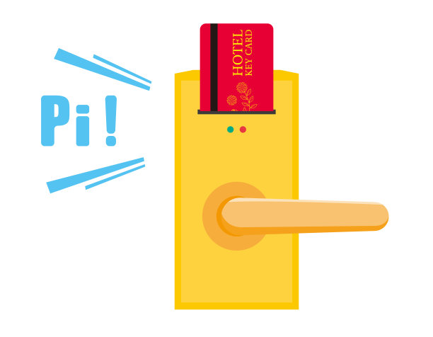 酒店门把手和钥匙卡。矢量插图。图片下载