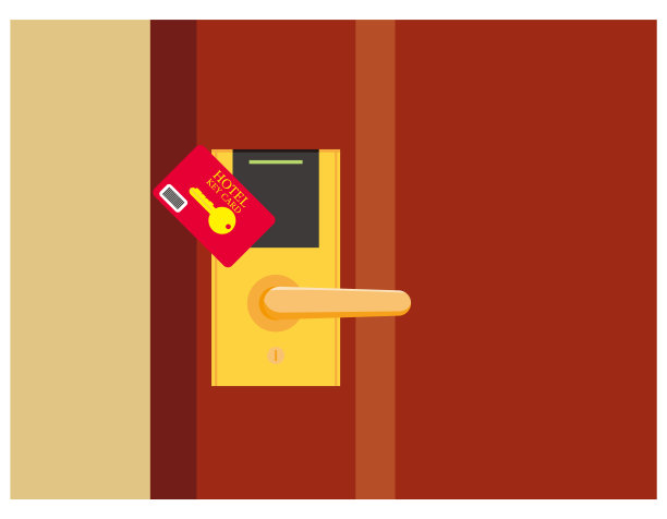 酒店门把手和钥匙卡。矢量插图。图片下载