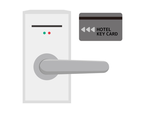 酒店门把手和钥匙卡。矢量插图。图片下载