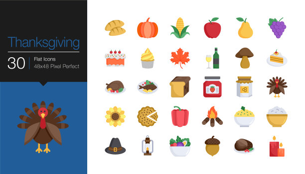感恩节图标扁平化设计图片下载