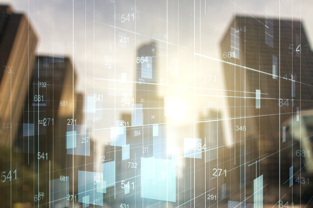 摘要虚拟分析数据电子表格的现代建筑背景，分析和分析的概念。Multiexposure图片下载