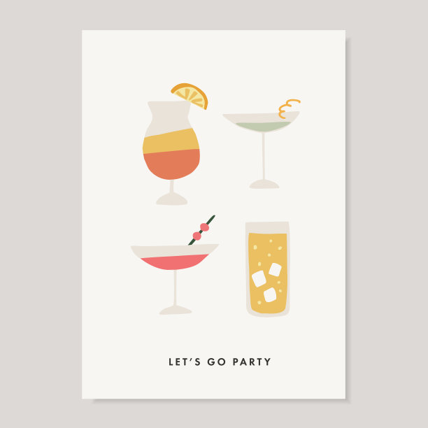 一套手绘酒精饮料鸡尾酒与图片下载