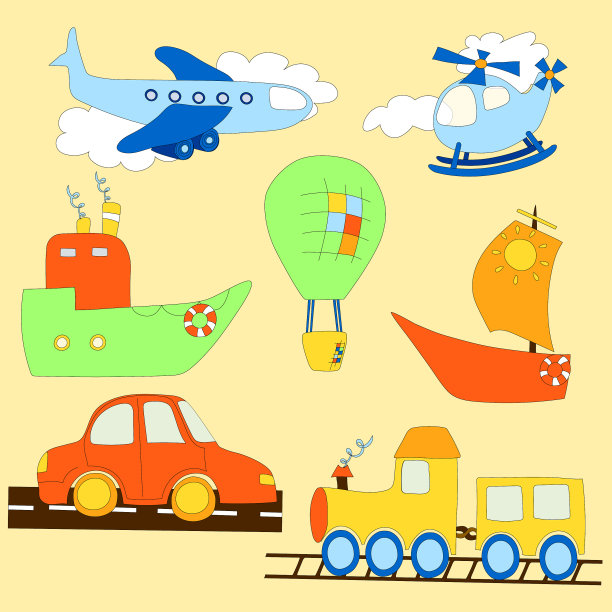 卡通运输元素套装图片下载