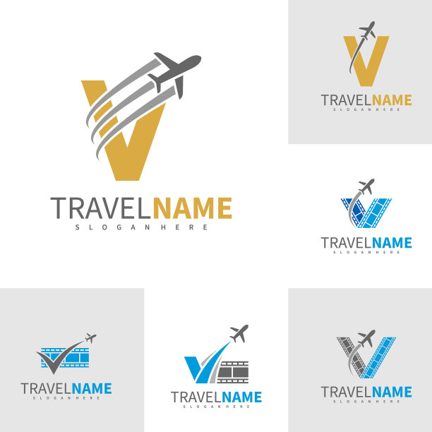 一套带有字母v标志的胶片飞机设计图片下载