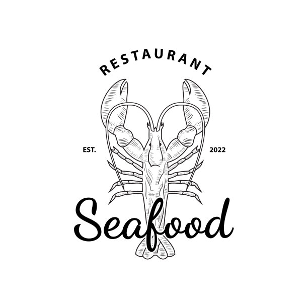 海鲜产品设计符号，餐厅符号，龙虾，复古设计模板图片下载